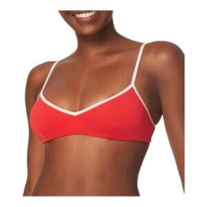 Andie NWT The Bells Sporty Chic Poppy Red With White Trim Bikini Top Extra Large